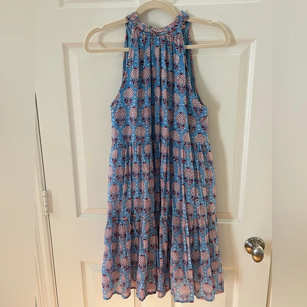 Oliphant (M)- Tiered Mini dress, blue and red floral block print - Picture 4 of 4